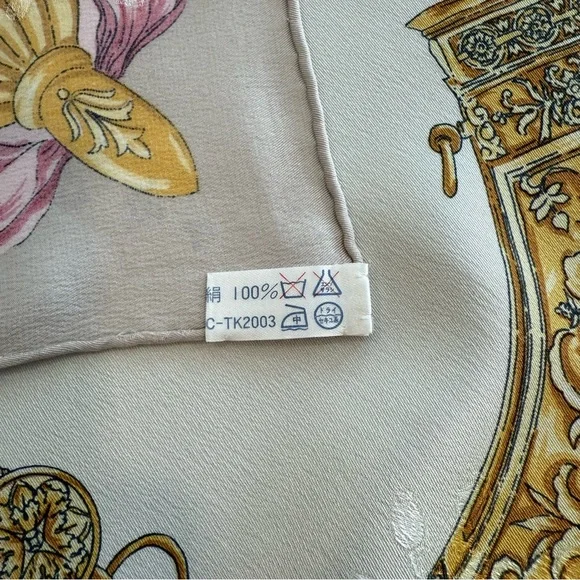 Authentic Lancel Silk Scarf with Gold and Pink Design - Picture 3 of 11